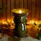 Glitzhome® 21.5" LED Olive Green Frog Holding Lotus Birdbath Ceramic Outdoor Floor Fountain
